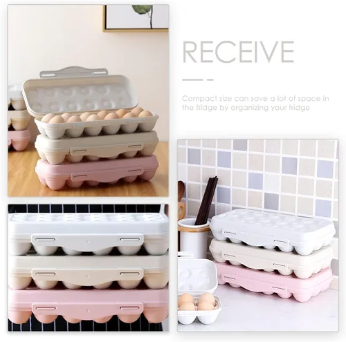 Vista 5 de Angoily Cartón de huevos, soporte apilable para huevos para refrigerador, almacenamiento de plástico1, bandejas de almacenamiento rosa de cocina