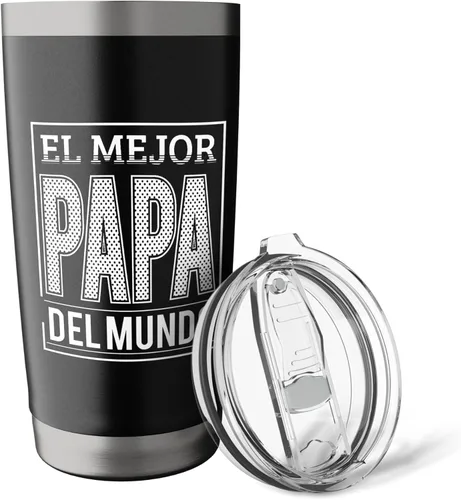 Vista 5 de El Mejor Papa del Mundo - Vaso aislado de acero inoxidable con diseño de papá mexicano español