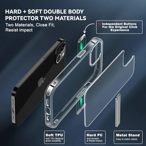 Vista 5 de CEDO Funda con soporte para iPhone 15, ajustable en 3 direcciones con soporte de metal, parachoques resistente a golpes de grado militar, cubierta