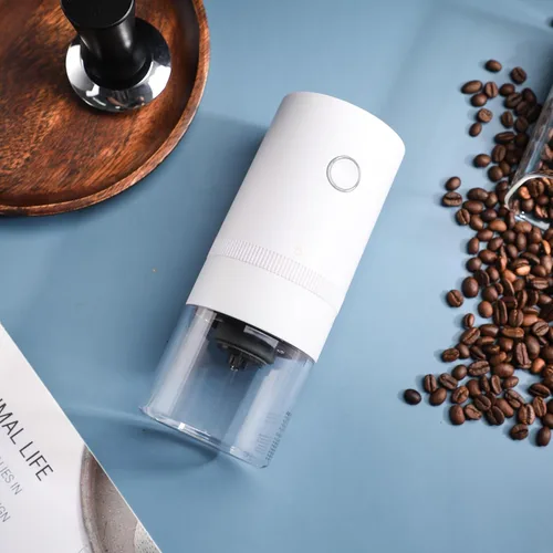 Vista 5 de Molinillo de café eléctrico con rebabas cónicas de acero inoxidable, portátil, molinillo de café compacto con ajustes ajustables precisos (blanco)
