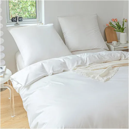 Vista 3 de Juego de funda de edredón de algodón, 100% algodón, tela gruesa agradable a la piel, color sólido, juego de cama doble, ropa de cama