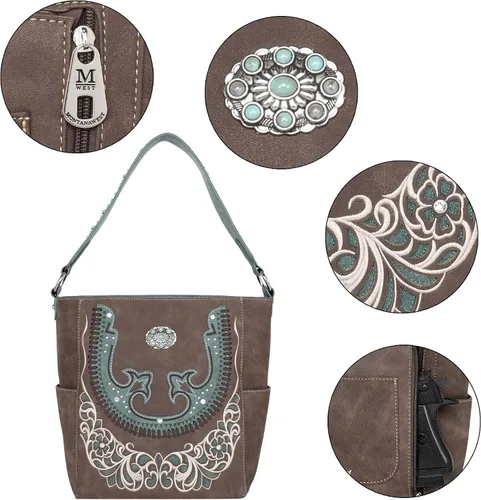 Vista 3 de Montana West Boot Scroll Collection - Bolso de mano oculto para mujer, cuero vegano, bolso de hombro occidental con cartera
