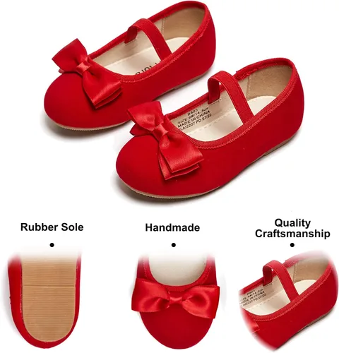 Vista 4 de Felix Flora Zapatos de vestir para niña pequeña bailarina Mary Jane zapatos planos para fiesta escuela boda rojo 7 niños B850-rojo