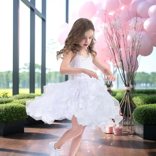 Vista 4 de Tutu Dress for Girls Princess Prom Dresses Sparkly Sequin Tulle Party Dress for Girls Easter Birthday Party Outfit