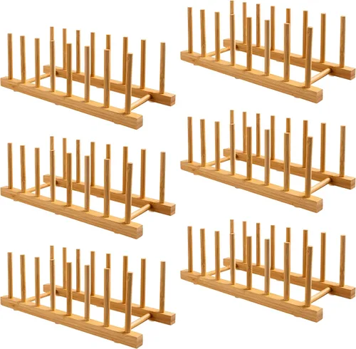 Vista 9 de HBlife Estante de platos de madera de bambú, organizador de cocina con 7 1 unidad