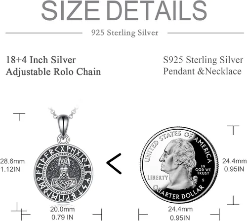 Vista 5 de VONALA Collar de Halloween de plata de ley con diseño de calavera pirata, martillo de Thor, collar de brújula para hombres, collar de urna