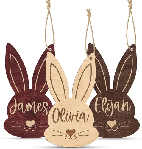 Vista 11 de Etiquetas personalizadas para cesta de Pascua con nombre, conejo de Pascua, cereza, etiquetas de nombre de Pascua personalizadas, regalos de conejo