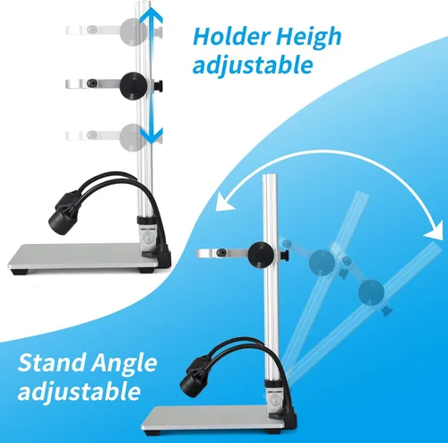 Vista 5 de Koolertron Soporte de microscopio digital LCD, brazo de extensión de aluminio de 12 pulgadas con 2 luces de llenado, soporte de enfoque manual