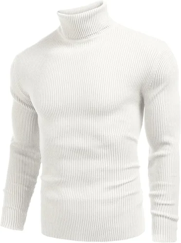 Vista 3 de COOFANDY - Suéter de punto acanalado para hombre, ajuste entallado, cuello de tortuga, casual