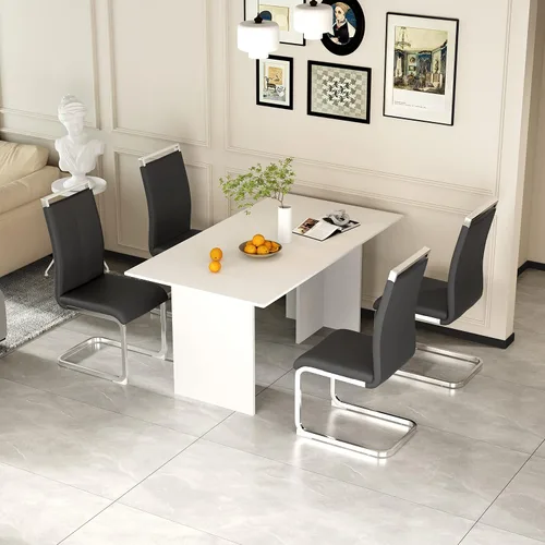 Vista 2 de gopop Juego de sillas de comedor, sillas modernas de metal con asiento acolchado de piel sintética, respaldo alto y patas cromadas resistentes