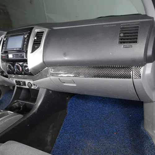 Vista 4 de Fibra de carbono suave coche centro control copiloto decorativo etiqueta ajuste ajuste para Toyota Tacoma 2011 2012 2013 2014 2015