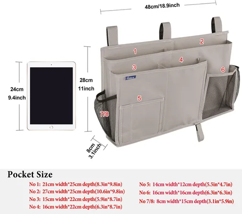 Vista 5 de Surblue Organizador de cama colgante para mesita de noche, bolsa de almacenamiento con bolsillo para literas y camas de hospital, habitaciones