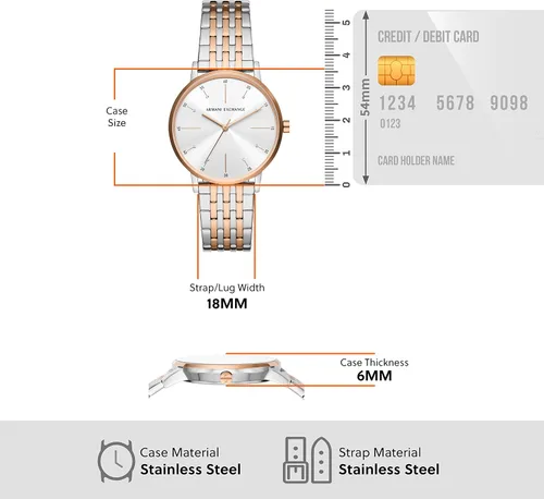 Vista 5 de Armani Exchange AX - Reloj de tres manecillas para mujer con correa de acero inoxidable o cuero