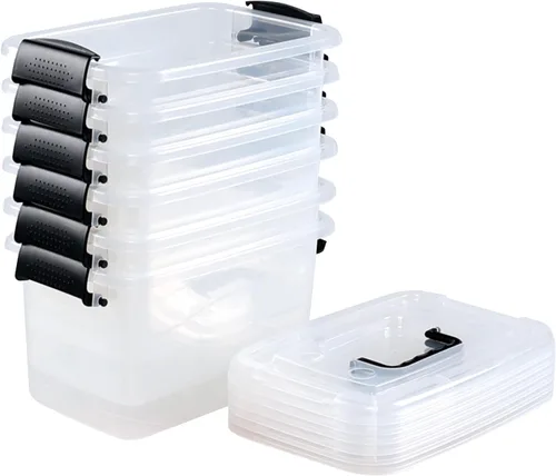 Vista 9 de Caja de almacenamiento de plástico de 6 cuartos de galón con asa, contenedor de cierre transparente con tapas, 6 paquetes