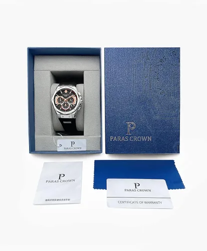 Vista 6 de Paras - Reloj de corona para hombre resistente al agua cronógrafo de lujo relojes analógicos con fecha reloj de pulsera de cuarzo con correa