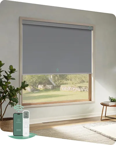 Vista 22 de Yoolax Persianas motorizadas con control remoto, persianas opacas remotas para ventanas, persianas enrollables automáticas inalámbricas persianas
