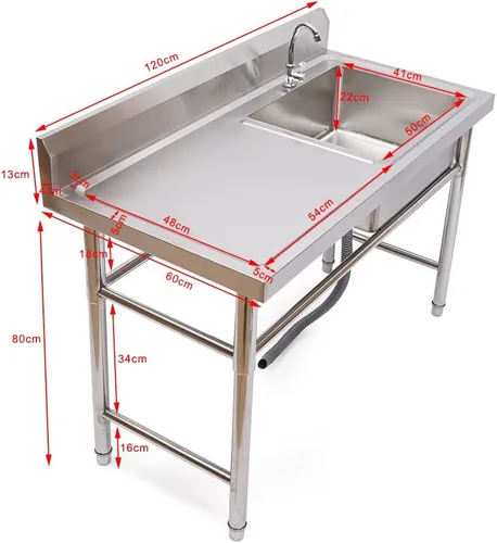 Vista 7 de LOYALHEARTDY Juego de fregadero de restaurante de acero inoxidable de 47.2 x 23.6 x 31.5 in con grifo, fregadero utilitario para restaurante, bar