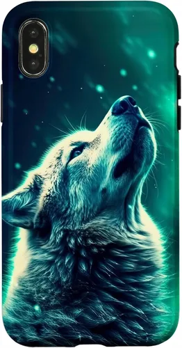 Vista 5 de Howling Wolf in Night Green Northern Lights Wolves Dog Lover Case for iPhone 16