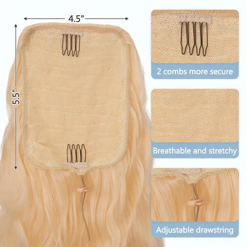 Vista 4 de Cola de caballo larga y rizada con cordón para mujer, extensión de cola de caballo sintética con clip de 32 pulgadas, cola de caballo con cordón