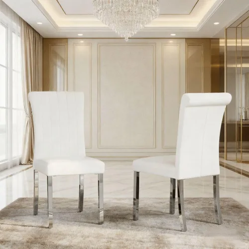 Vista 25 de Asday Upholstered Dining Chairs Set of 2, High Back Fabric Chairs, Beige Linen Fabric, High Back, Black Metal Legs