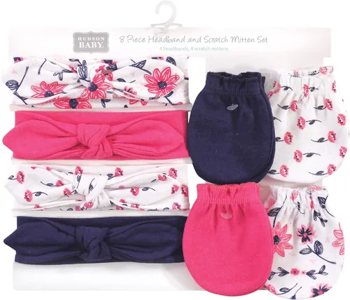 Vista 139 de Hudson Baby Conjunto de diadema de algodón y manoplas para rascar para bebé