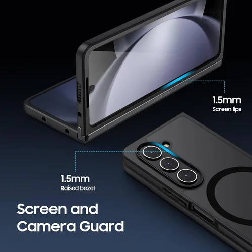 Vista 3 de MAKAVO Funda magnética para Samsung Galaxy Z Fold 5 [compatible con MagSafe], delgada, translúcida mate, parte trasera dura y parachoques negro