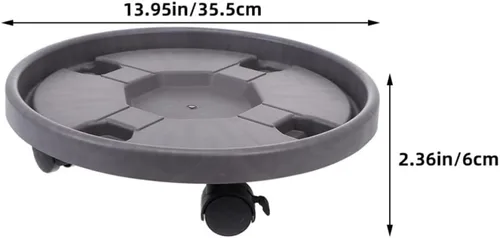 Vista 2 de 2pcs Round Plant Stand Roller Trolley with Brake Casters, Plastic Thickened Base with 360° Swivel Wheels, Water-catching Tray, for Planter Boxes and