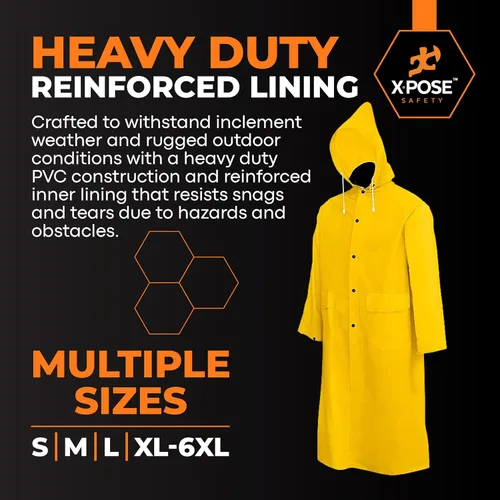 Vista 6 de Xpose Safety Chaqueta de Lluvia Pesada Amarilla de 0.35mm PVC, 122cm de Lluvia con Capucha Desmontable, Impermeable, para Pesca