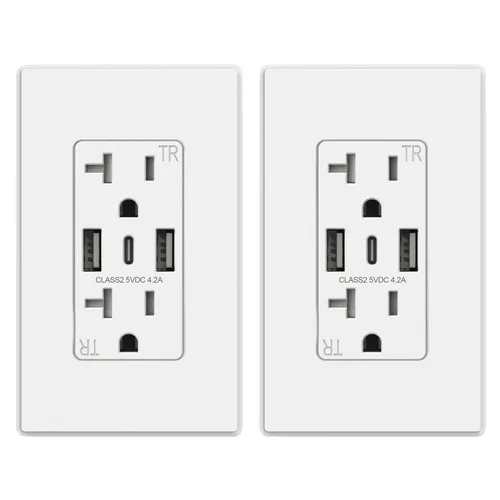 Vista 21 de ELEGRP Tomacorrientes de pared USB, Receptáculos de tomacorrientes de pared USB C de 3 puertos, tomacorrientes negro mate de 15 amperios con 3