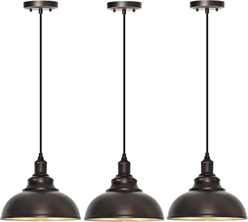 Vista 13 de Paquete de 1 lámpara colgante de granja de bronce para isla de cocina, lámpara colgante industrial de granero, iluminación colgante sobre fregadero