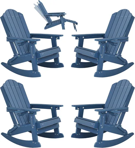 Vista 10 de LUE BONA HDPE 5-in-1 Folding Adirondack Rocking Chair, Black