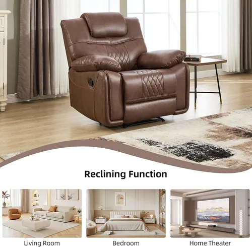 Vista 6 de EBELLO Silla reclinable manual de piel sintética, sofá reclinable con cómodos reposabrazos y respaldo, sofá individual para sala de estar