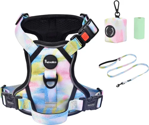 Vista 25 de Petmolico Juego de arnés para perro sin tirones con accesorio de correa, asa de fácil control, chaleco reflectante para razas pequeñas, chaleco