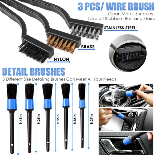 Vista 5 de Kit de Limpieza para Automóvil, Kit de Detallado de Interiores de Automóvil con Aspiradora de Mano de Alta Potencia, Juego de Cepillos de Detallado