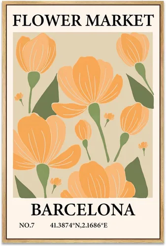 Vista 10 de Zzuyi Lienzo enmarcado para mercado de flores, arte de pared, póster botánico de flores silvestres rosas, impresiones de imágenes, ilustraciones