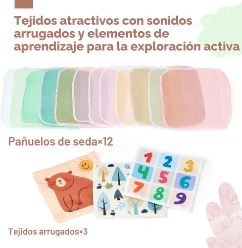 Vista 5 de hahaland Caja de pañuelos de juguete para bebé, juguetes Montessori de 6 a 12 meses, juguetes Montessori para niños de 6 meses, regalos para bebés