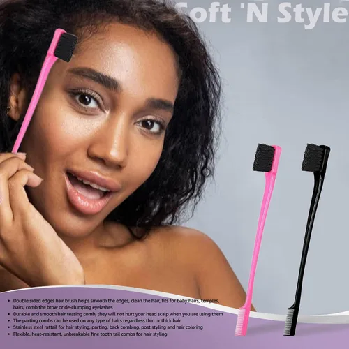 Vista 3 de Soft 'N Style Paquete combinado de peine de doble cara para control de bordes, 4 piezas, rosa y negro