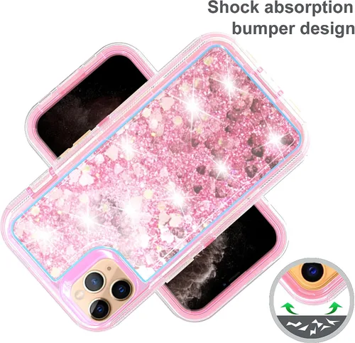 Vista 5 de Asuwish Funda de teléfono para iPhone 11 Pro Max 6.5 con protector de pantalla, brillante, líquido, transparente, híbrida, a prueba de golpes, grado