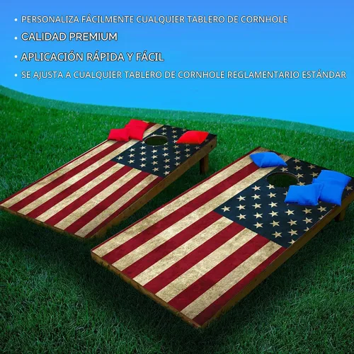 Vista 3 de GRAPHIX Express - Bandera estadounidense envejecida C190 - Cornhole Board Wrap patriótico - Calcomanía de vinilo laminado resistente a la intemperie