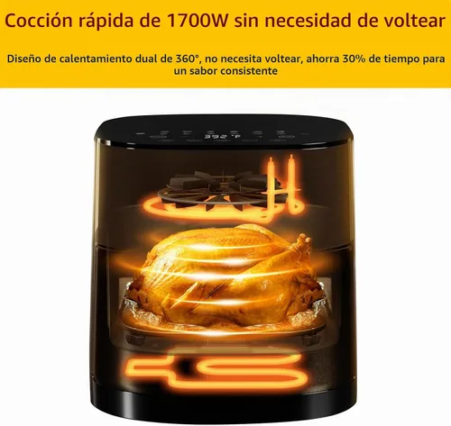 Vista 4 de Freidora de aire de 6 cuartos de galón 14 en 1 con ventana de visión, gran capacidad, 392 ℉ máximo crujiente, sin voltear, calentamiento dual sin