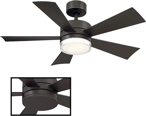 Vista 3 de Ventilador inteligente de techo con 5 aspas, accesorio de luz LED y control de pared para interiores o exteriores y para iOS o Android, Alexa