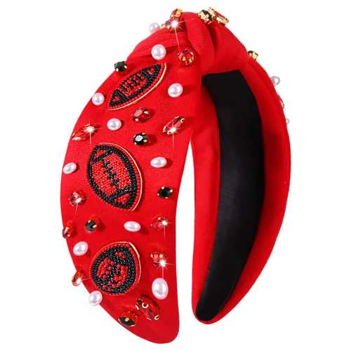 Vista 16 de YAHPERN Diadema anudada de perlas de cristal, diadema ancha con nudo superior para mujer, accesorios para el cabello deportivos, béisbol, fútbol
