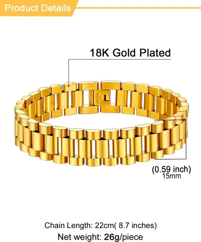 Vista 5 de U7 Link Bracelets for Men, Stainless SteelBlackGold Plated Cuban Link Chain Bracelets, Unisex Chunky Bracelets, Xmas Fathers Day Jewelry for Him
