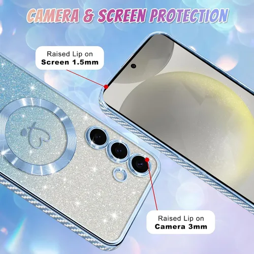 Vista 140 de Bonoma - Funda compatible con Samsung Galaxy S21 Plus, diseño de corazón con purpurina, color rosa Support for MagSafe, Plating Magnetic Case TPU