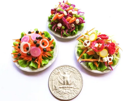Vista 4 de 3 Ensalada Vegetariana Casa de muñecas Alimentos en miniatura, Comida diminuta, Coleccionables de muñecas, Comida para muñecas