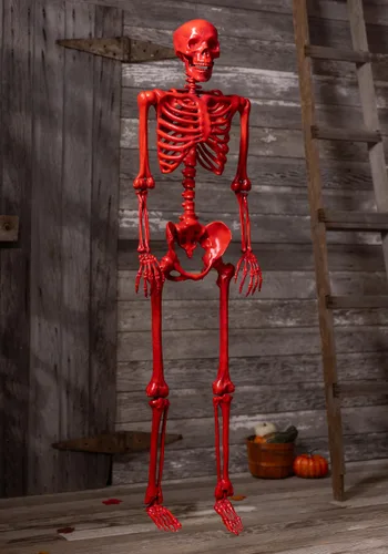 Vista 3 de Esqueleto Poseíble Crazy Bones Rojo de 5FT para Decoración de Halloween Multicolor