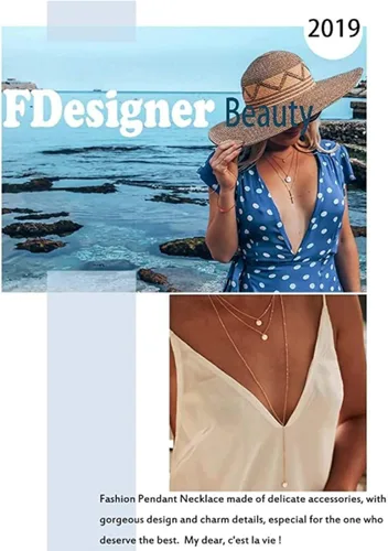Vista 7 de Fdesigner Collar largo en capas de moda con colgante de moneda, collares de cadena con dije, joyería para mujeres y niñas (dorado)