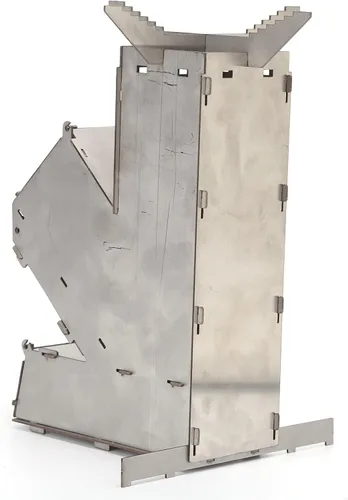 Vista 6 de Estufa de cohete para cocinar, estufa de cohete portátil de acero inoxidable para mochileros, mini estufa de leña desmontable resistente