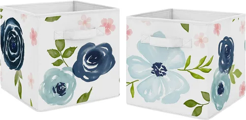 Vista 6 de Sweet Jojo Designs Cajas de almacenamiento plegables de tela con diseño floral de acuarela gris, cajas organizadoras de juguetes para niños y bebés