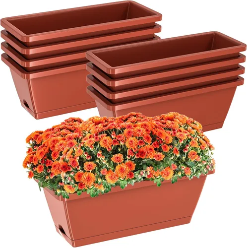Vista 11 de Jardineras para jardinería doméstica, 8 unidades, 17 pulgadas de largo para alféizar de ventana al aire libre, cajas rectangulares de plástico